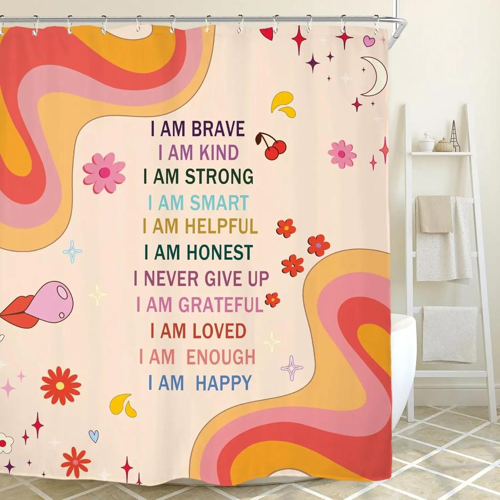 Vintage Shower Curtain Suit Color Abstract Swirl Fashion Polyester Waterproof Bathroom Shower Curtain with 12 Hooks 180X180CM