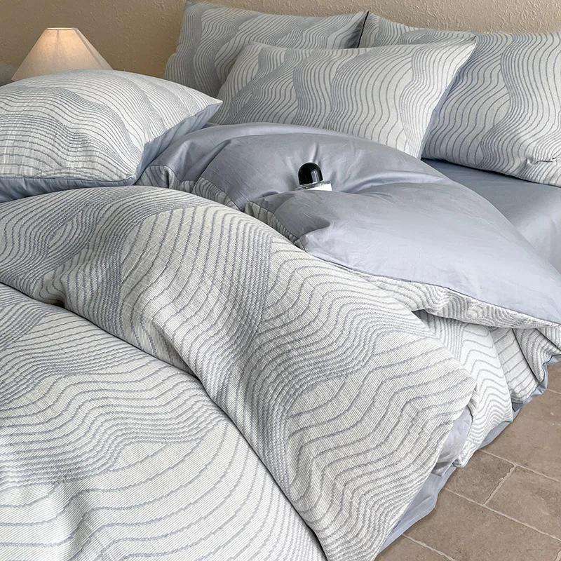 Light Luxury Soft Thick 100% Cotton Flat Sheet Sets Satin Jacquard Silky Bedding Set for Seasons Single Double Bed Comfort Set