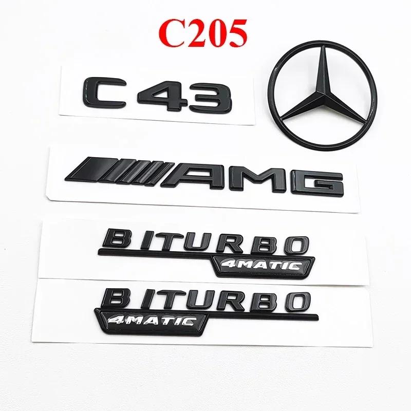 Black C43 Logo Letters BITURBO 4MATIC Badge Car Rear Star Sticker BITrunk AMG Emblem For Mercedes Benz AMG W205 W206 C205