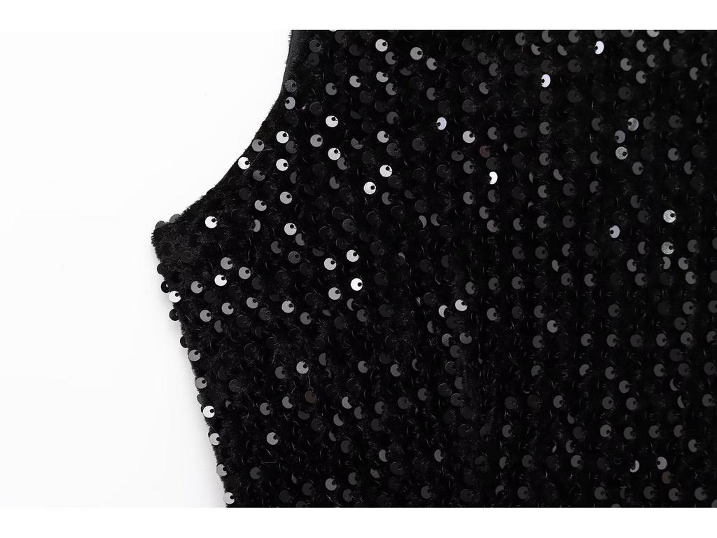 Spring 2025 Women's Sequin & Feather Embellished Dress – European & American Fashion Style