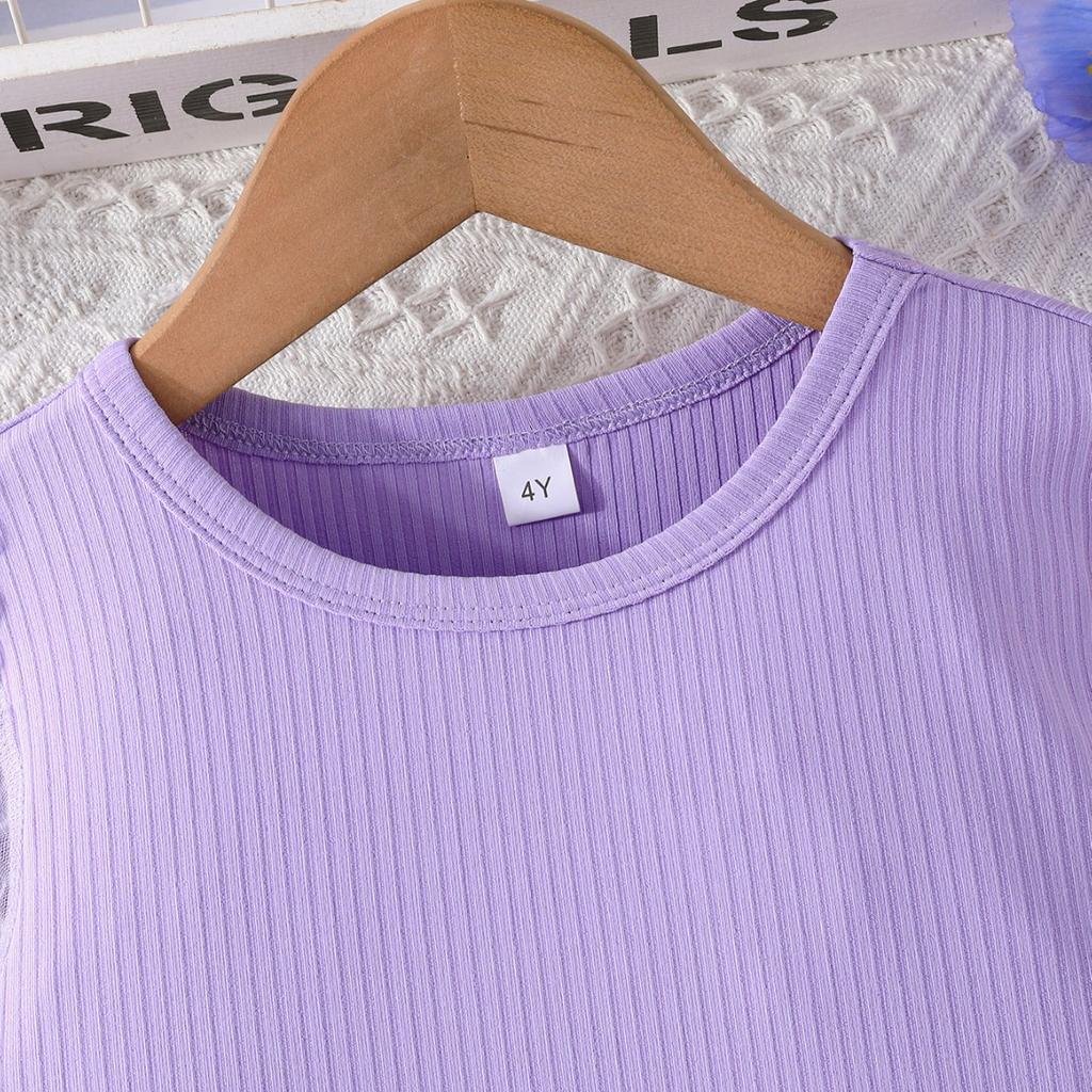 Girls Dress Spring and Autumn Children Clothing Mesh Sleeves Fashion Girl Baby Knitted Crew Neck Dresses for 4 5 6 7 Years Old