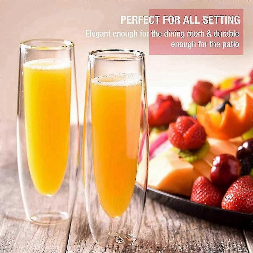 Set of 4 Clear Champagne Glasses Double Wall Design Stemless for Party Wedding 10oz