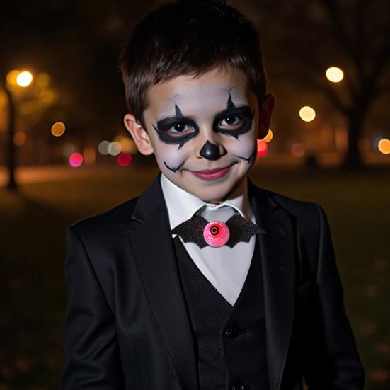 Halloweenská kravata pro děti chlapce Strašidelná oční bulva/Netopýr Kravata se svítícími očními bulvami pro Cosplay kostým Halloweenský párty doplněk
