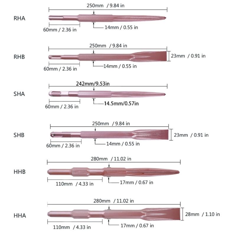 Professional Electric Hammer Chisel Rose Gold Brick Wall Opening Drilling Bit for Drilling Chiseling Accessories