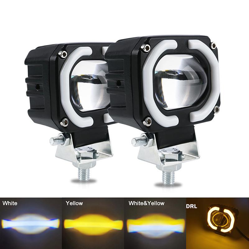 Moto Angel Eyes Driving Lamps Spotlights 3 Build-in Mode Motorcycle Universal Headlight Auxiliary LED Running Lamp