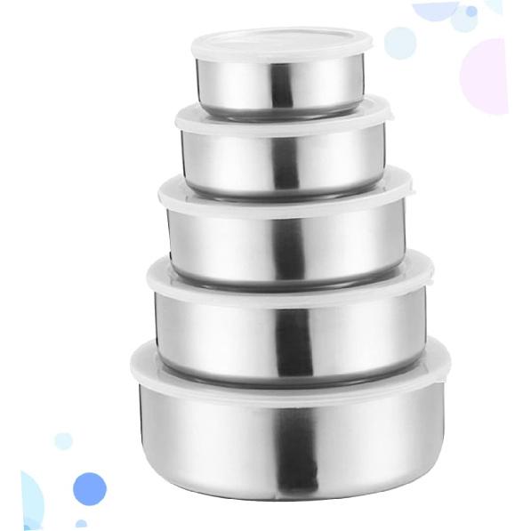5 Set of Stainless Steel Fresh-Keeping Boxes with Lids, Round Sealed Bowls,Used to hold fruits, vegetables, and snacks kitchen accessories