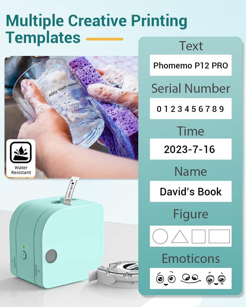 Phomemo P12 PRO Bluetooth Mini Thermal Label Printer with Inkless Lithium Battery