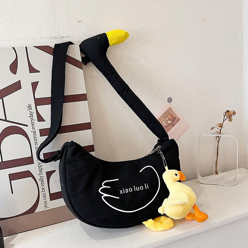 

Tote bag canvas bag bag female personality creative duck single new funny cute ugly duck student crossbody shoulder bag Without pendant чёрный