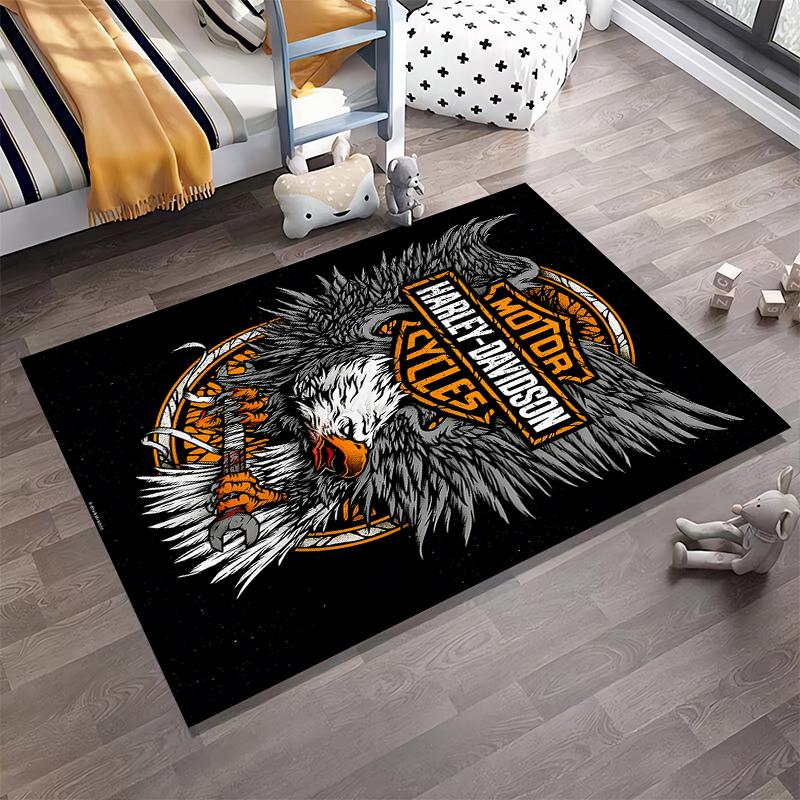 Motorcycle Eagle Carpet with Harley-Davidson Logo, Black and Orange Suitable for Use As an Anti-slip for Living Room Bedroom Sofas