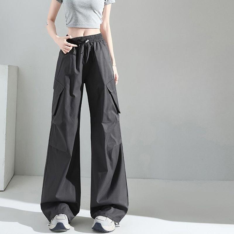 Fashionable American Cargo Pants for Women Summer High Waist Slimming Wide Leg Retro Casual Outfit