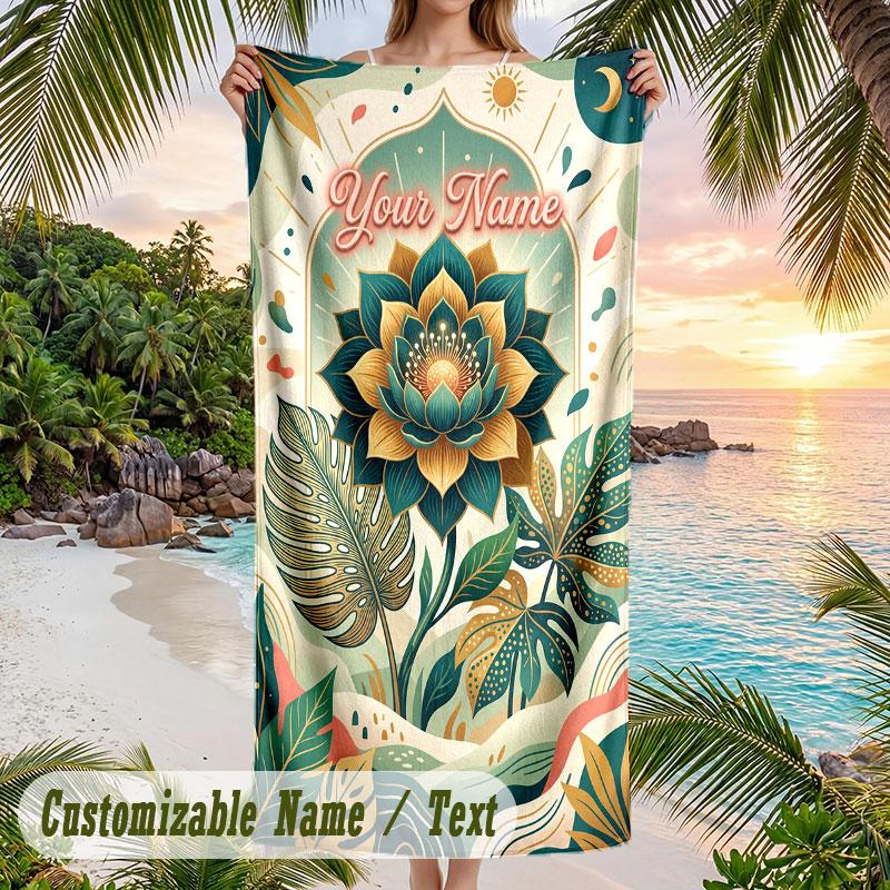 Lions Majesty Africa Theme Quick Dry Beach Towel Custom Name Text Print Large Sand Resistant Towel Beach Vacation