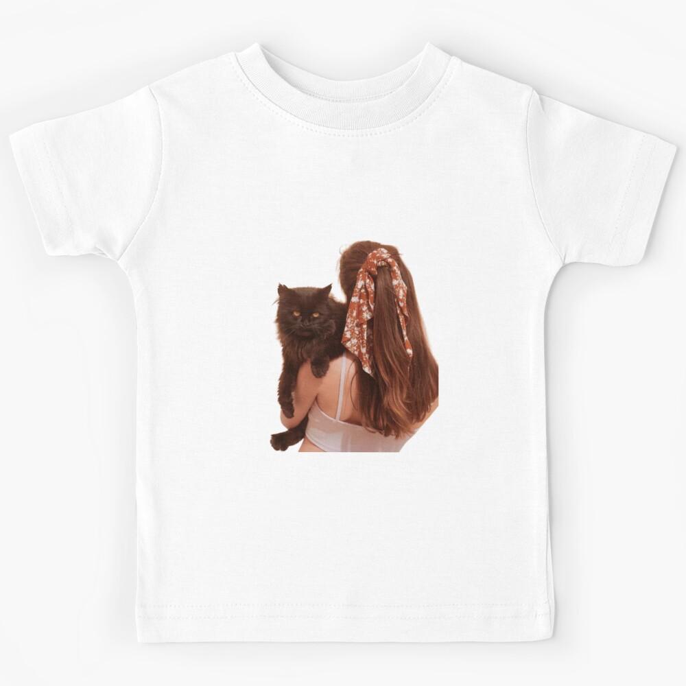 blonde girl holding black cat Kids T-Shirt 110