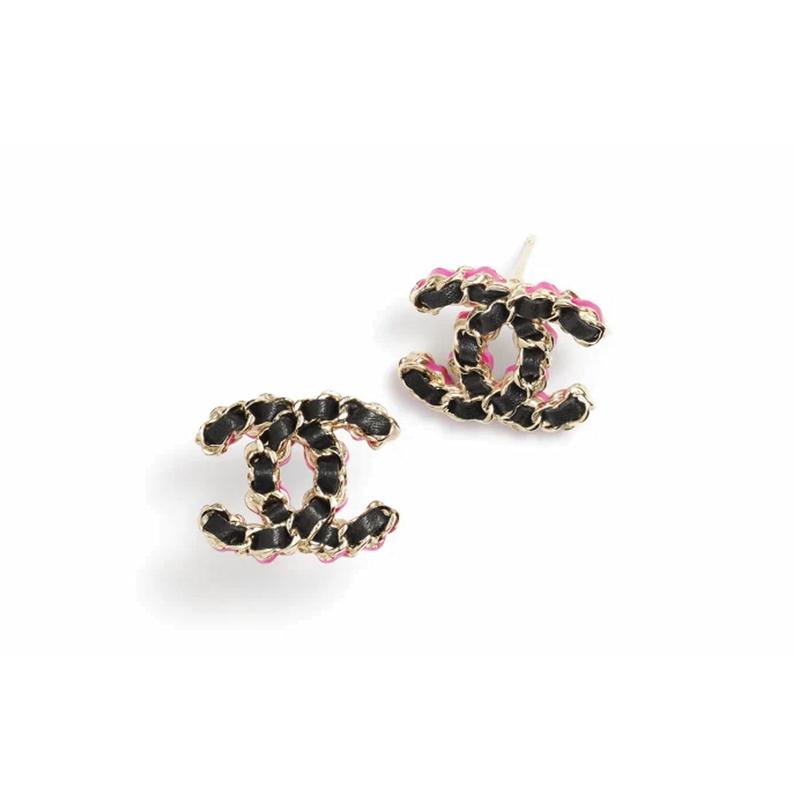 

CHANEL Classic Double C Leather Stud Earrings Women s Black Gold золотий