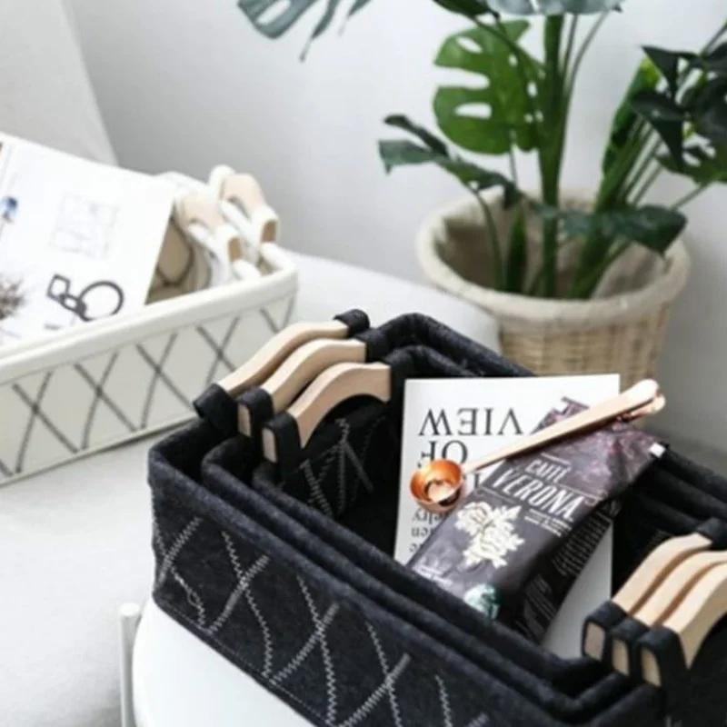 Felt Storage Box Storage Tank Toys Felt Storage Box Wooden Handle Square Storage Box Multipurpose Felt Basket