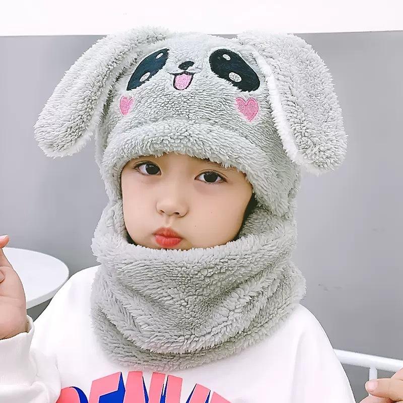 Children's Hats Autumn and Winter Warm Older Children and Children Rabbit Scarf Integrated Rabbit Hat Girls Neck Cover New