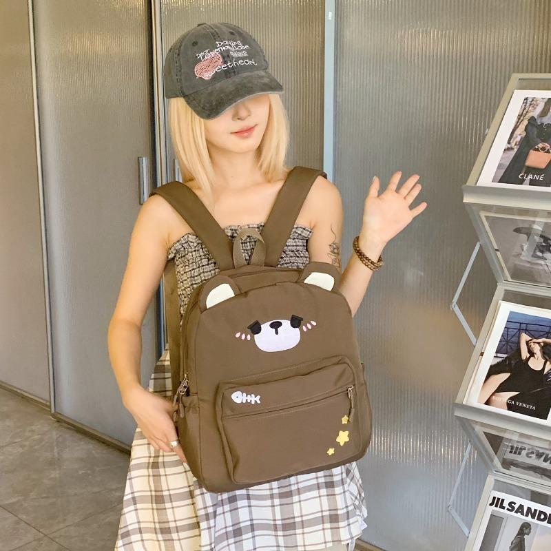 New cute canvas brown milk white bear large capacity versatile student soft girl backpack cartoon schoolbag