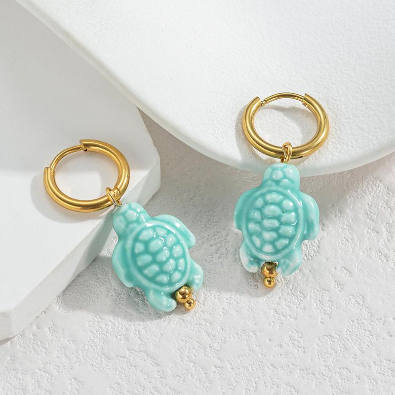 

Colorful Ceramic Sea Star Fish Turtle Stainless Steel Earrings Charms For Women Jewelry Holiday Beach Jewelry Gifts