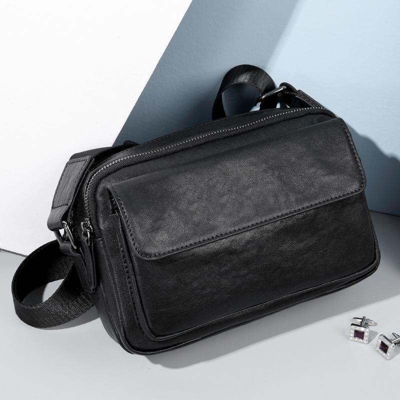 New Men's Genuine Leather Horizontal Cowhide Shoulder Bag - Soft, Stylish, Business Casual Messenger Bag