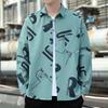 Camisa de Manga Longa Graffiti Unissex Estilo Primavera e Outono Camisa Casual Top Solto Camisa de Moda Masculina