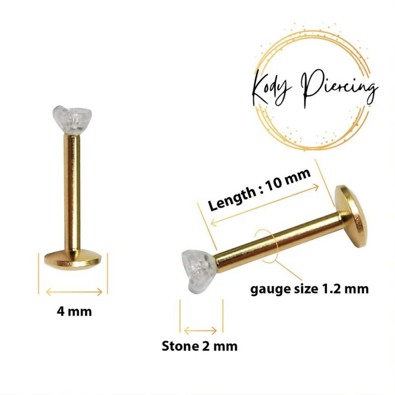 KODY PIERCING Labret en cristal anodisé doré serti dans une tige Bioflex 10 mm