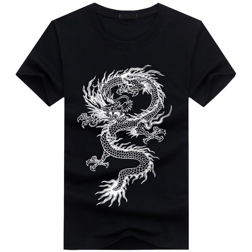 BUZZxSELECTION Short Sleeve with a Cool Dragon and Japanese BSTS024 Size Men's T-Shirt Print, (01 Black, L)