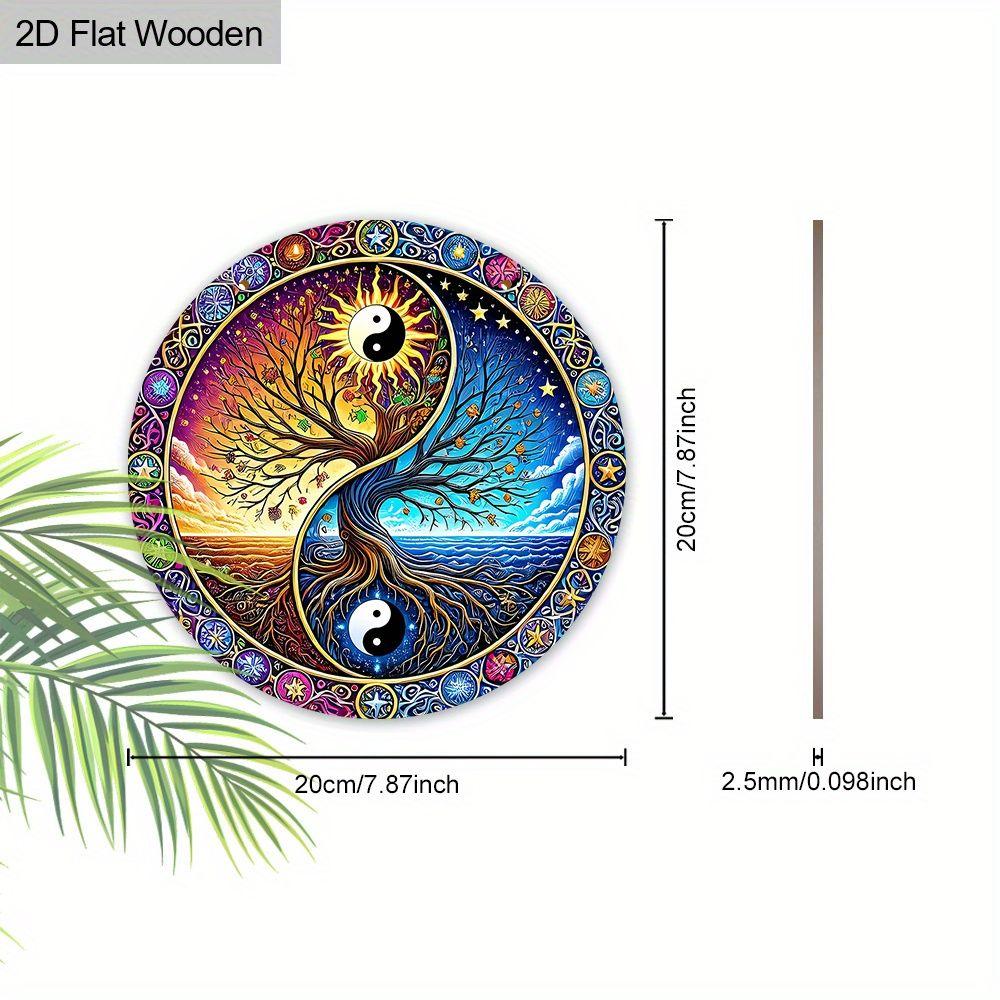Yin Yang Tree Of Life Round Wooden Hanging Sign, 2D Flat Wooden Spiritual Wall Decor