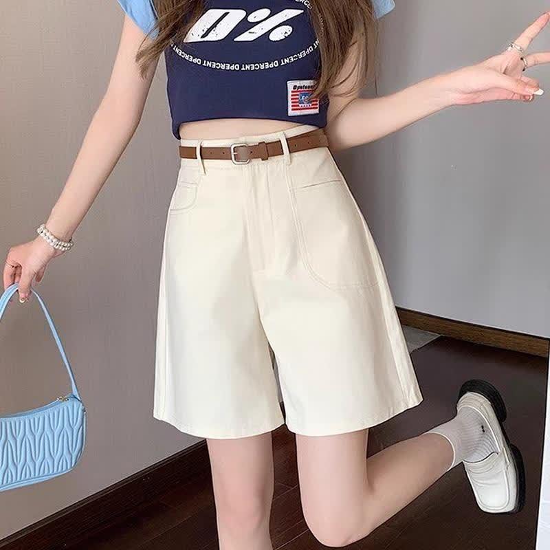 Summer 2026 Women s Khaki A-line High-Waisted Loose Wide-Leg Shorts S (Recommended 86-99)