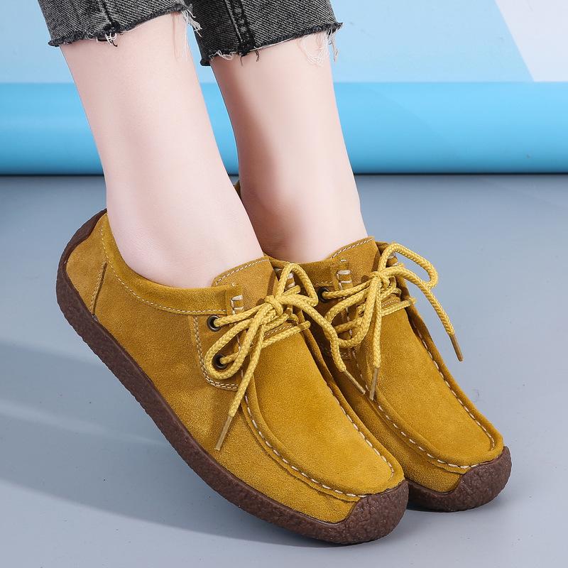 Women's Plus Size Suede Moccasins - 2025 Spring/Autumn Collection with Flat Sole and Cross-Border Tendon Design