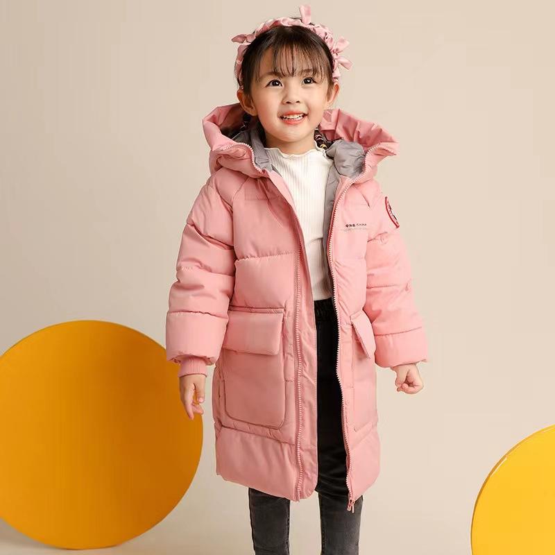 Autumn Winter Children's Coat Boys Jacket Solid Color Long Style Keep Warm Hooded Coat for Kids