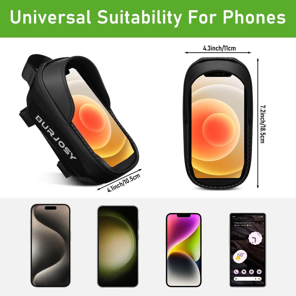 Lightweight and compact bicycle frame bag with smartphone rain sun and small item holder, cover, 6.5-inch high-sensitivity touchscreen, visor,