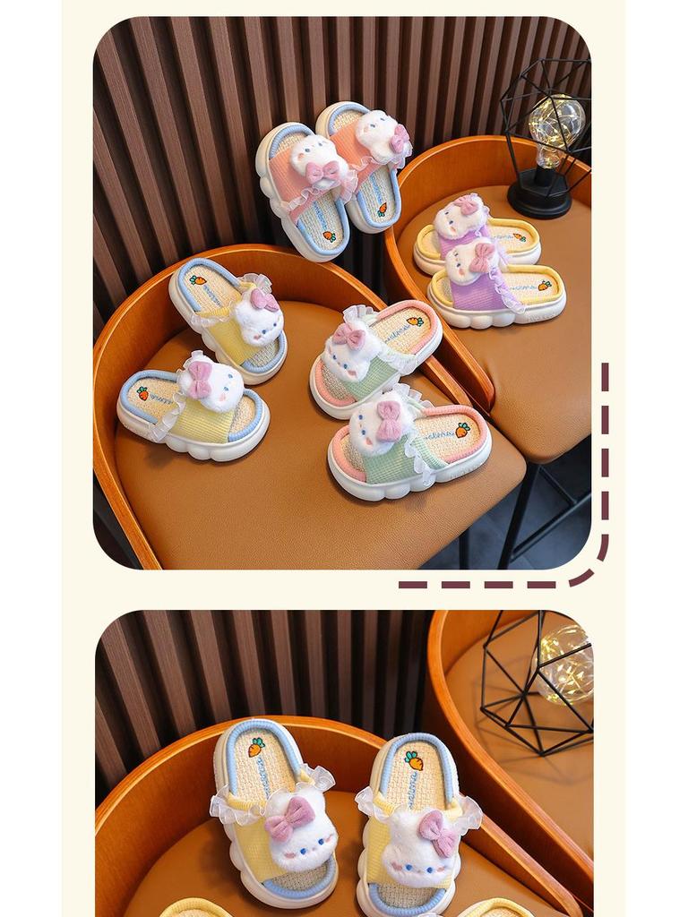 Kids' Princess Linen Slippers: Non-Slip, Thick-Sole, for Spring & Autumn.