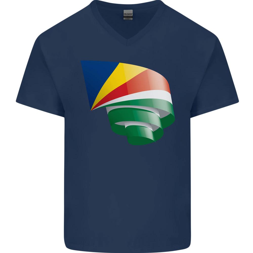 Curled Seychelles Flag Seychellois Day Football Mens VNeck Cotton T-shirt L