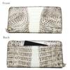Bercute White and Brown Crocodile Long Wallet for Men and Women, Authentic Leather, Crocodile Leather, Round Zipper, Slim, Large Capacity, Popular