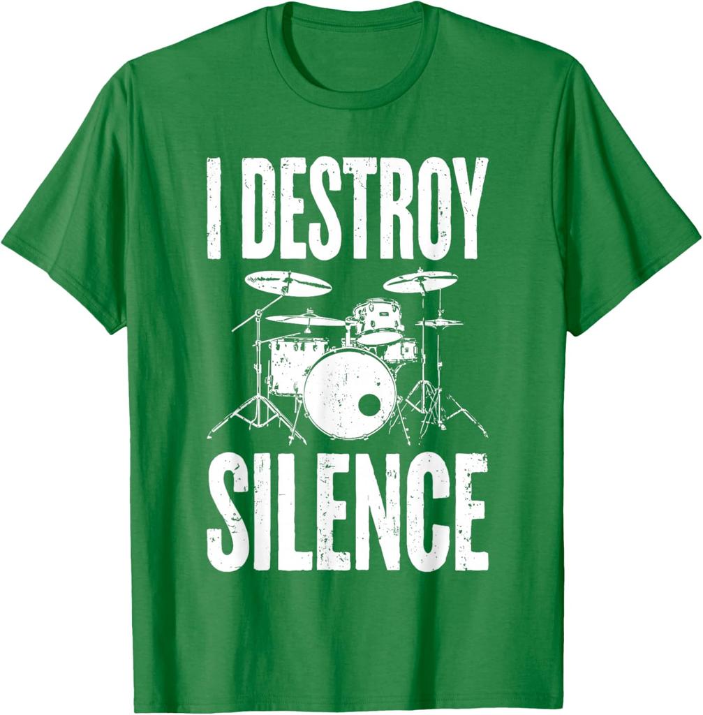 I Destroy Silence Drummer Graphic Tee Unisex Women Cotton Casual TShirt