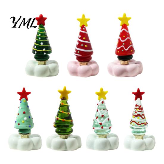 Unique Christmas Gifts for Friends Handmade Glass Tree Ornament with Star Top And Colorful Bead Details, Ornaments Desktop Rotating Figurine