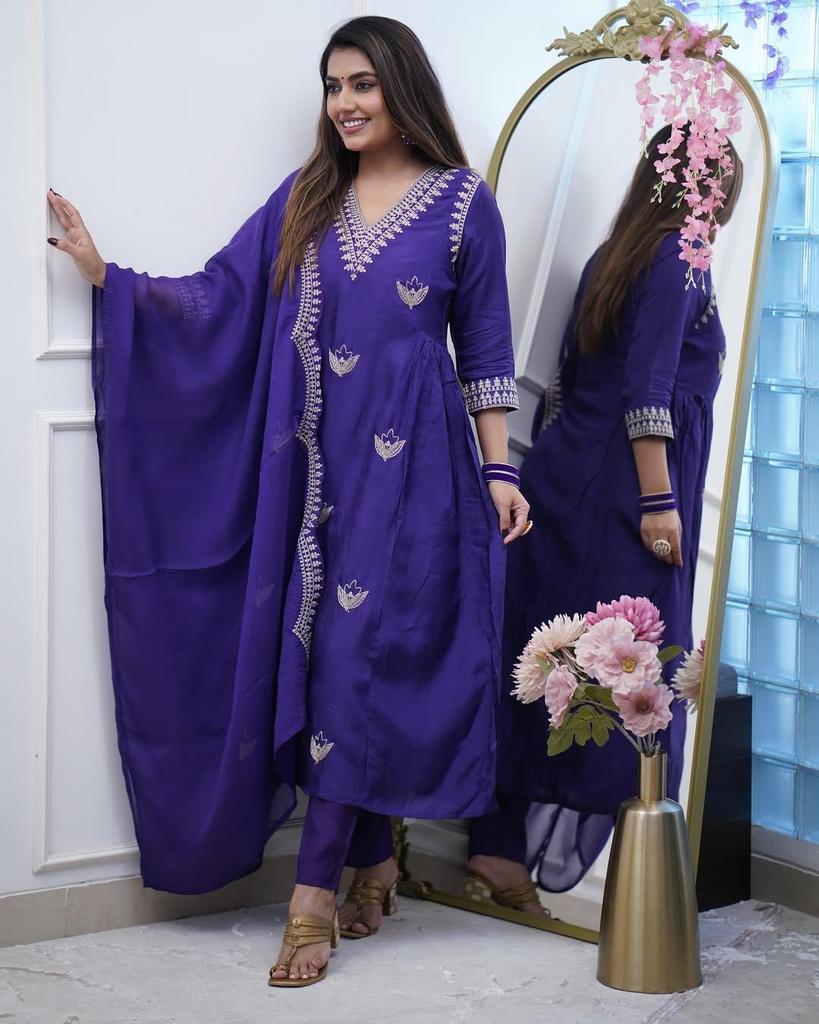 Women Designer Chanderi Suit Salwar Kameez Kurta Pant Dupatta Set Indian Pakistani Top Tunic