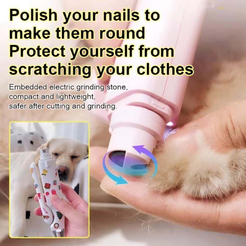 2-in-1 Pet Nail Trimmer Safety Lock Anti Splash Dog Nail Clipper Silent Operation Rechargeable Pet Claw Grooming Novice Use