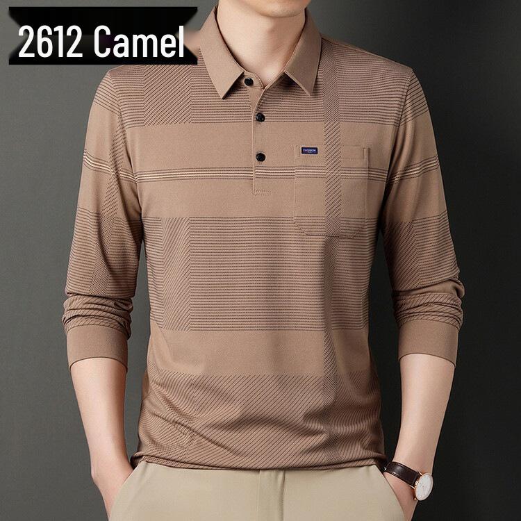 Men's Striped Autumn Cotton Polo - Long Sleeve, Turn-Down Collar, Breathable, Casual Business Shirt