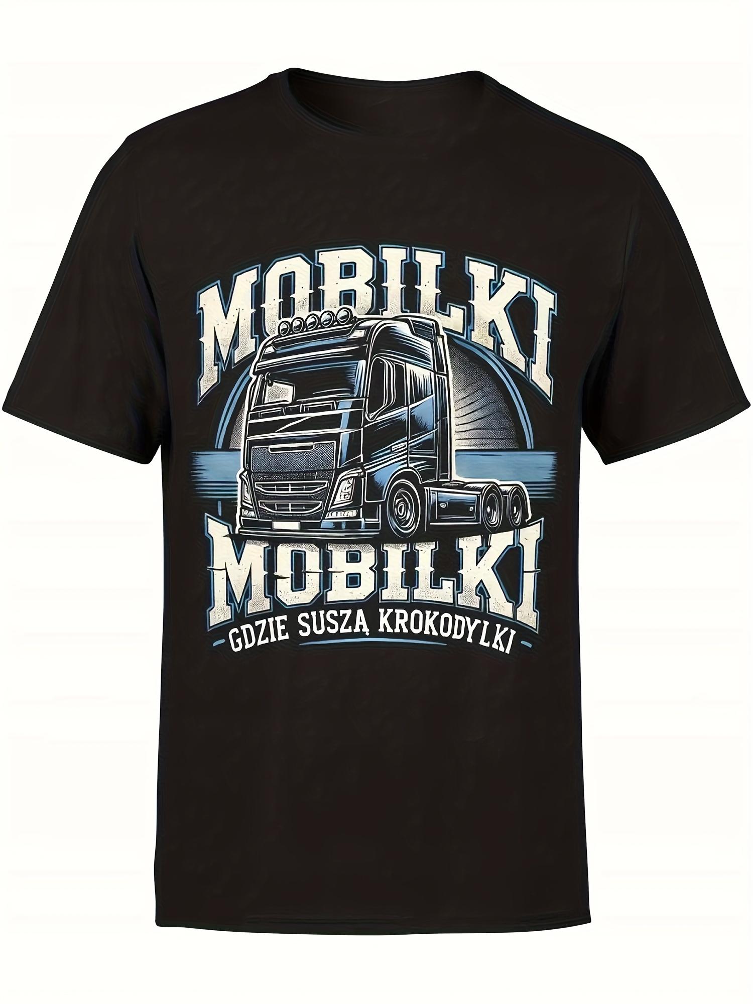 Men S Heavy-Duty Polish Truck Driver T-Shirt | Professional Trucker Workwear with Mobilki Polish Text & Semi-Truck Logo XS