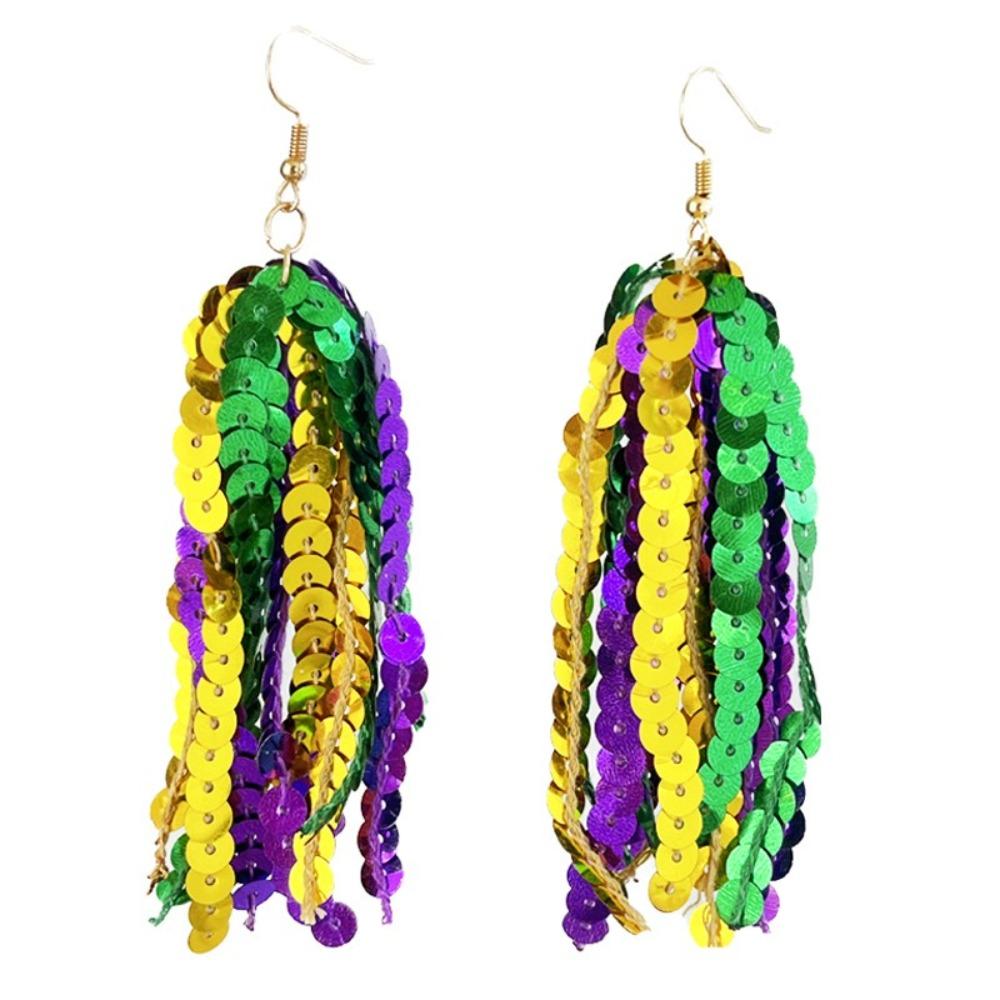 Mardi Gras Hoop Earring Feather Long Earring New Tassel Earring  Women