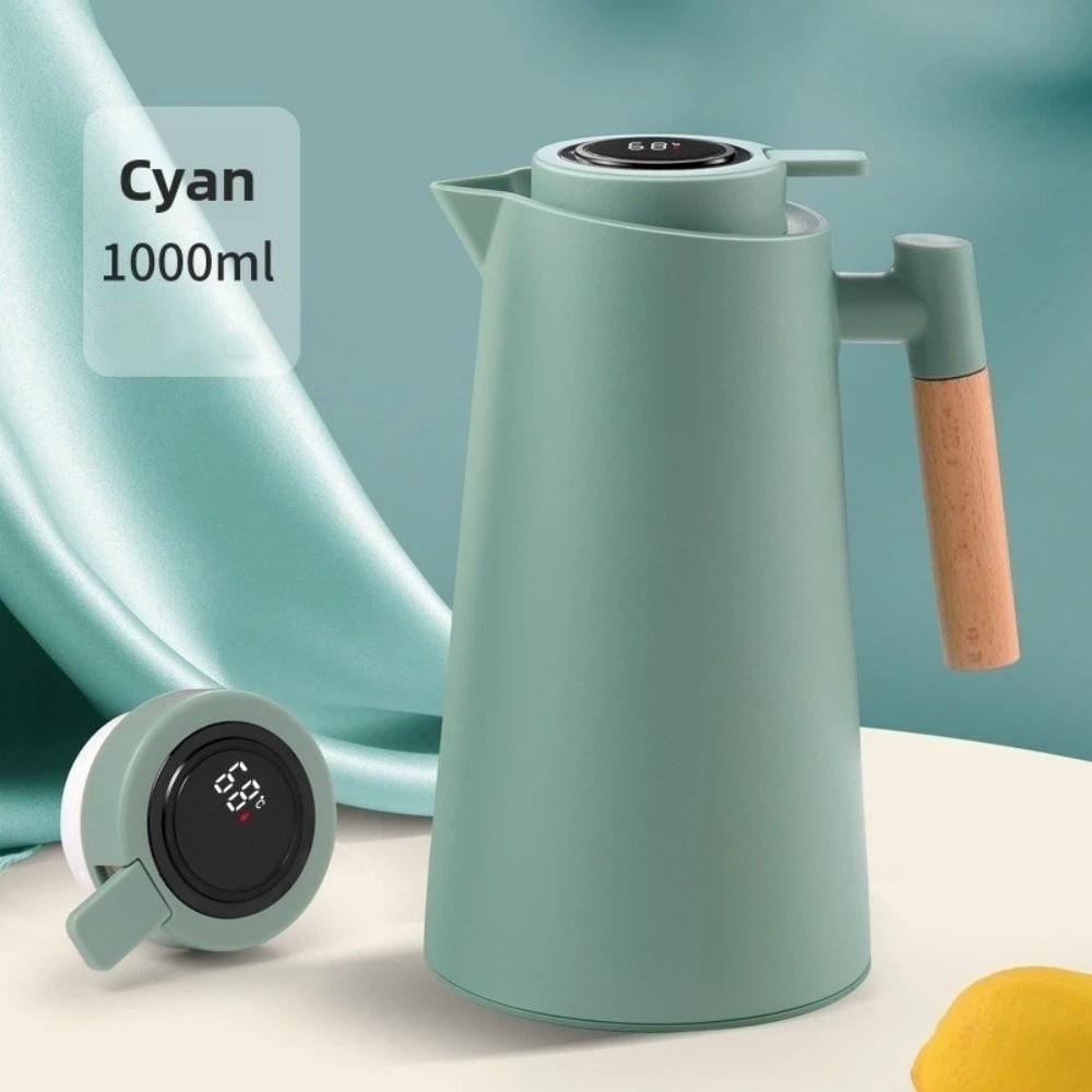 New Temperature Display Vacuum Thermal Flask 1 L Wooden Handle Insulation Kettle Large Capacity with Lid Tea Pot
