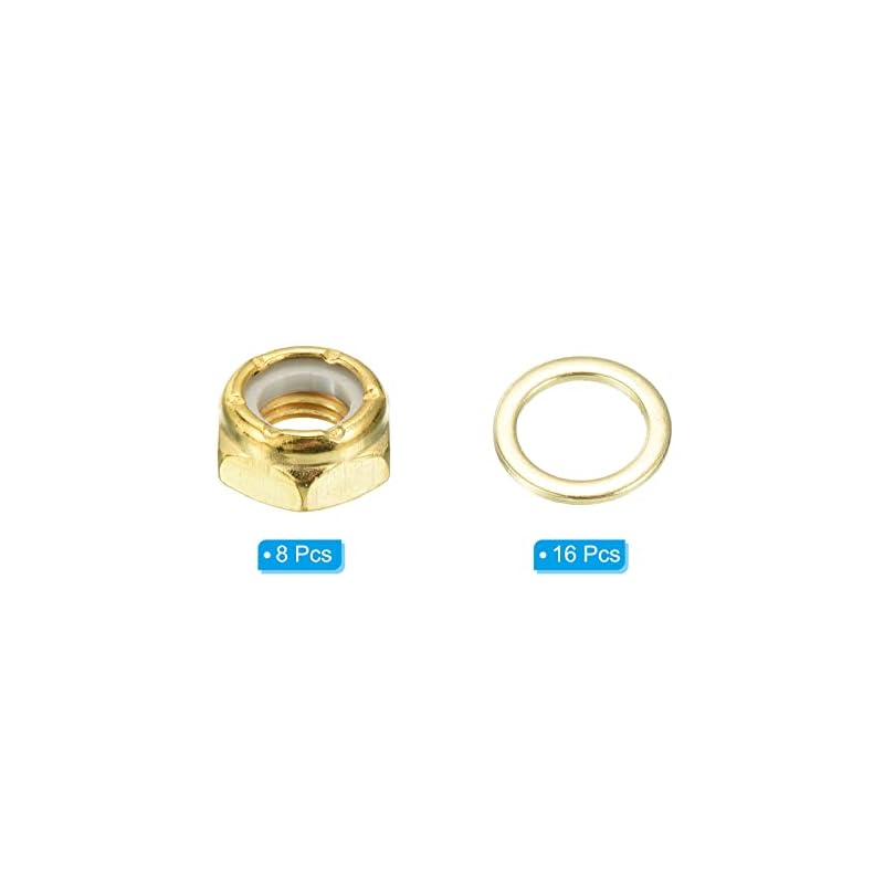 PATIKIL Skateboard Lock Nut Set, 2 Sets, 5/16 Skateboard Truck Axle Washer Spacer Hardware Repair Kit for Longboard Cruisers, Gold
