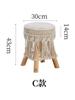 Solid Wood Nordic Makeup Stool Vintage Dressing Stool  Woven Fringe Round Seat  Upholstered Stool for Guesthouses