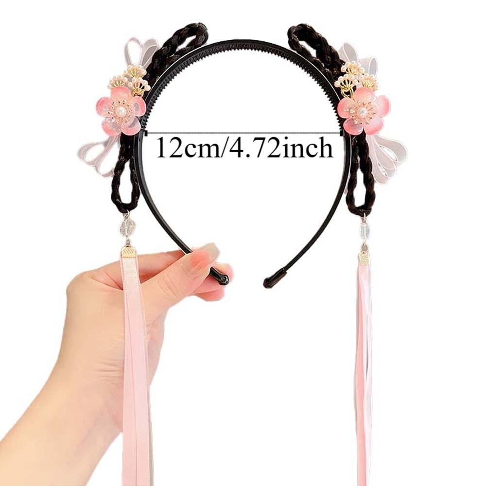 Chinese Style Butterfly Ribbon Headband Exquisite Embroidery Beads Girls Hanfu Headwear Tassel Bow Wigs Braided Hair Hoop Party