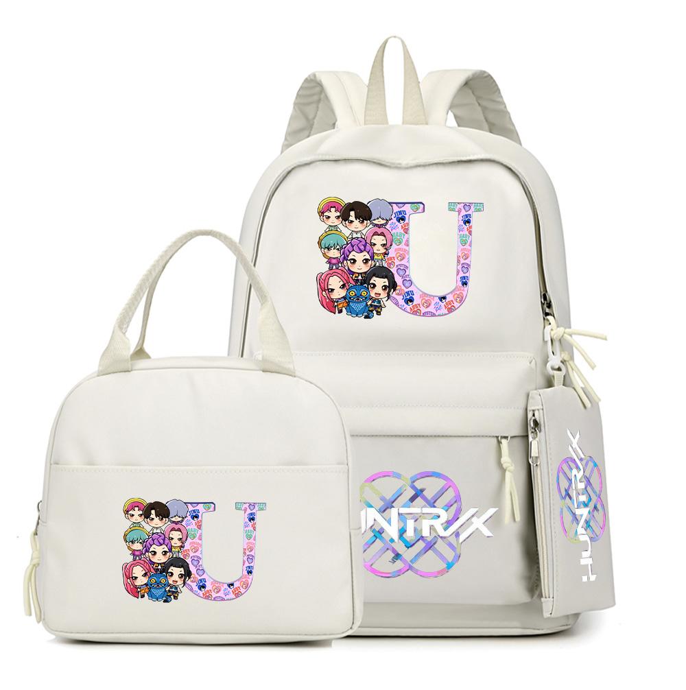 3Pcs/set 26 English Letter K-Pop Printed Backpack with Handbag Pencil Case for Teenager Student Boy Girl Schoolbag Large Capacity Travel Bag Rucksak