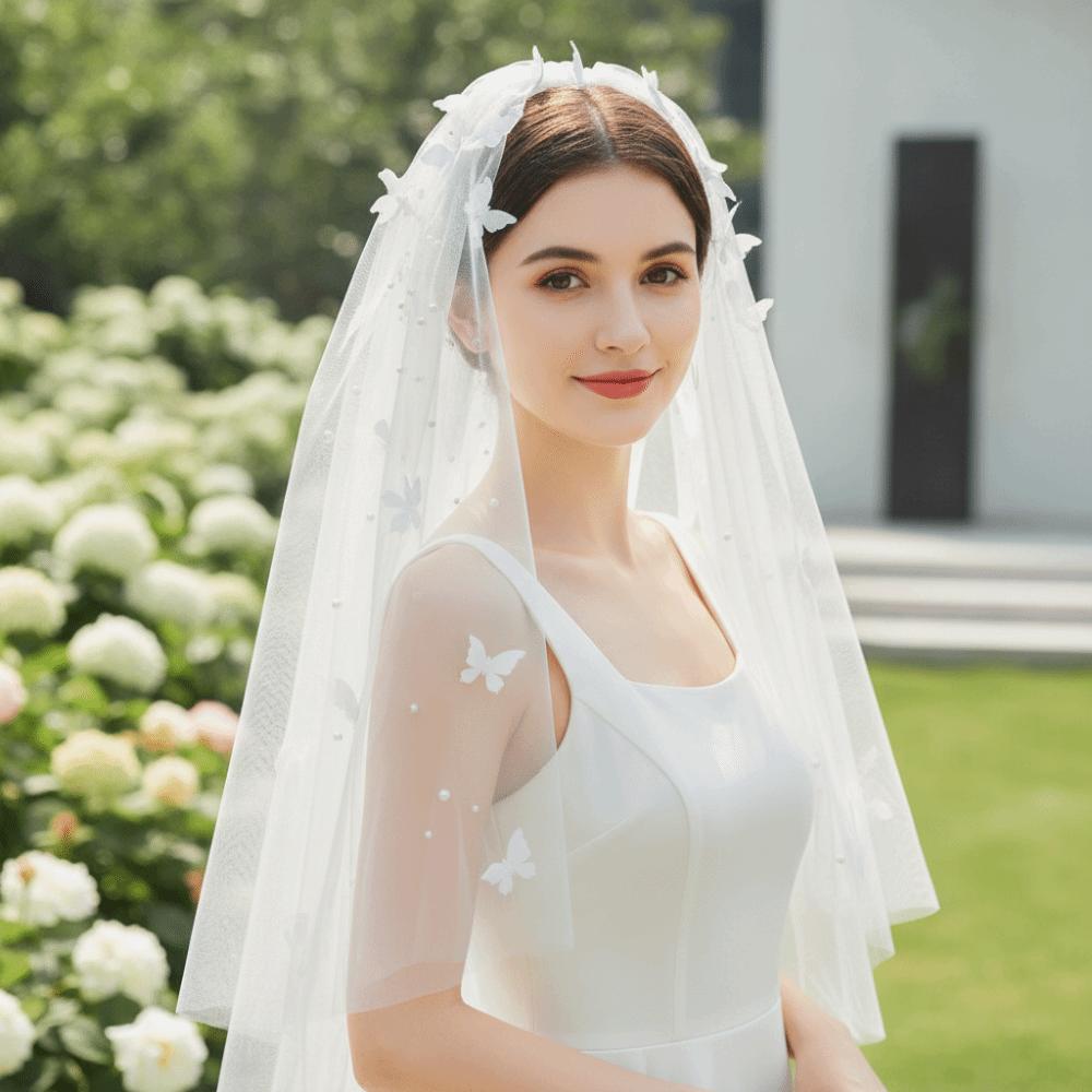 Soft Mesh Bridal Wedding Veil Hair Clip Short Tulle Veil Butterfly Mesh Headpiece  Civil Wedding