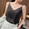 Women's Sleeveless Satin Camisole V Neck Elegant Tank Top Solid Color Casual Backless Layering Cami