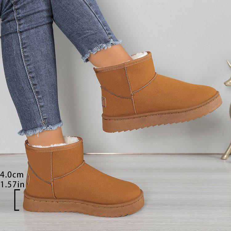 British Style Women's Plush Non-Slip Snow Boots - Thick Sole, Cold-Proof Winter Footwear
