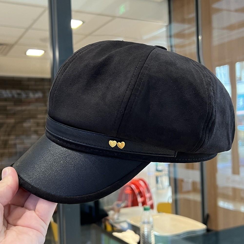 Faux Leather Duckbill Cap Love Baker Boy Hat New Women's Octagonal Newsboy Cap  Casual Outings
