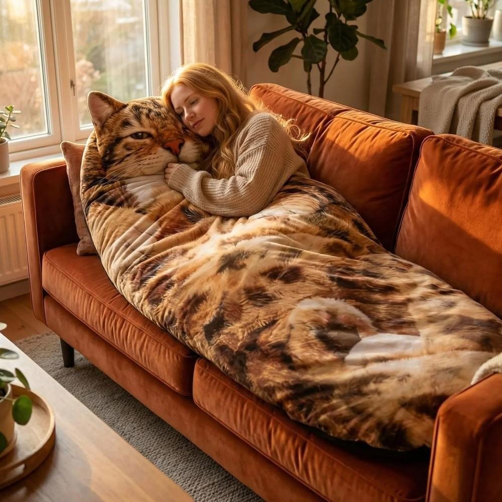 Soft Plush Cat Envelope Sleeping Bag Funny Cartoon Design Warm Blanket  Camping Trips